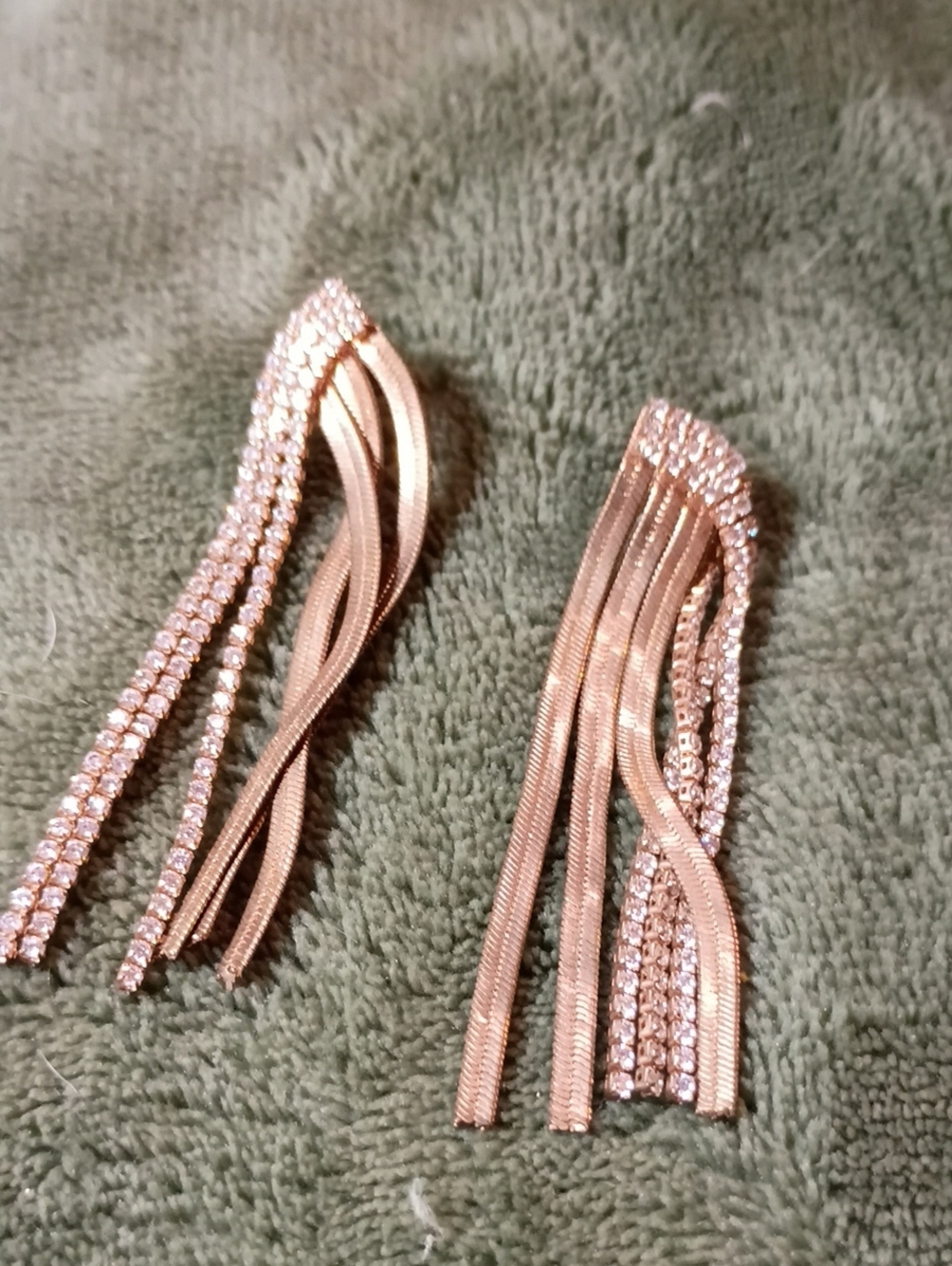 Rose Gold Crystal Tassel Drop Earrings for Women